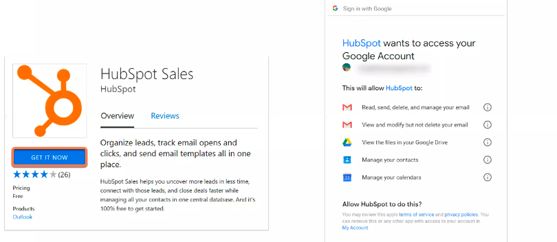 HubSpot Sales integration with Google