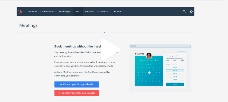 Screenshot of meetings functionality in HubSpot