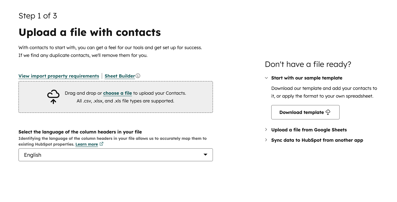 Quick import - Hubspot - uploading file of contacts