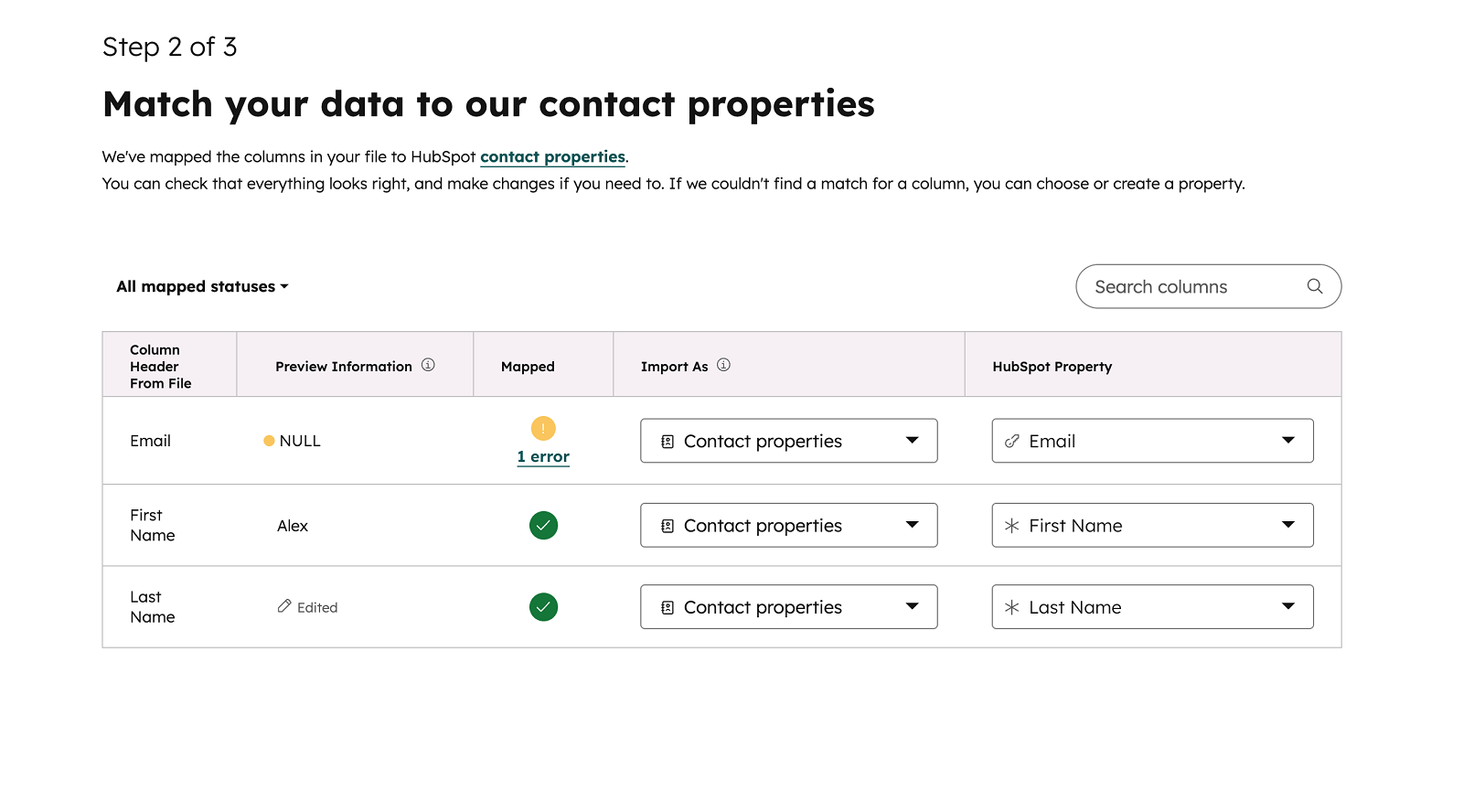 Quick import Hubspot - steps