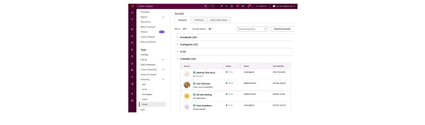 HubSpot - Social media settings