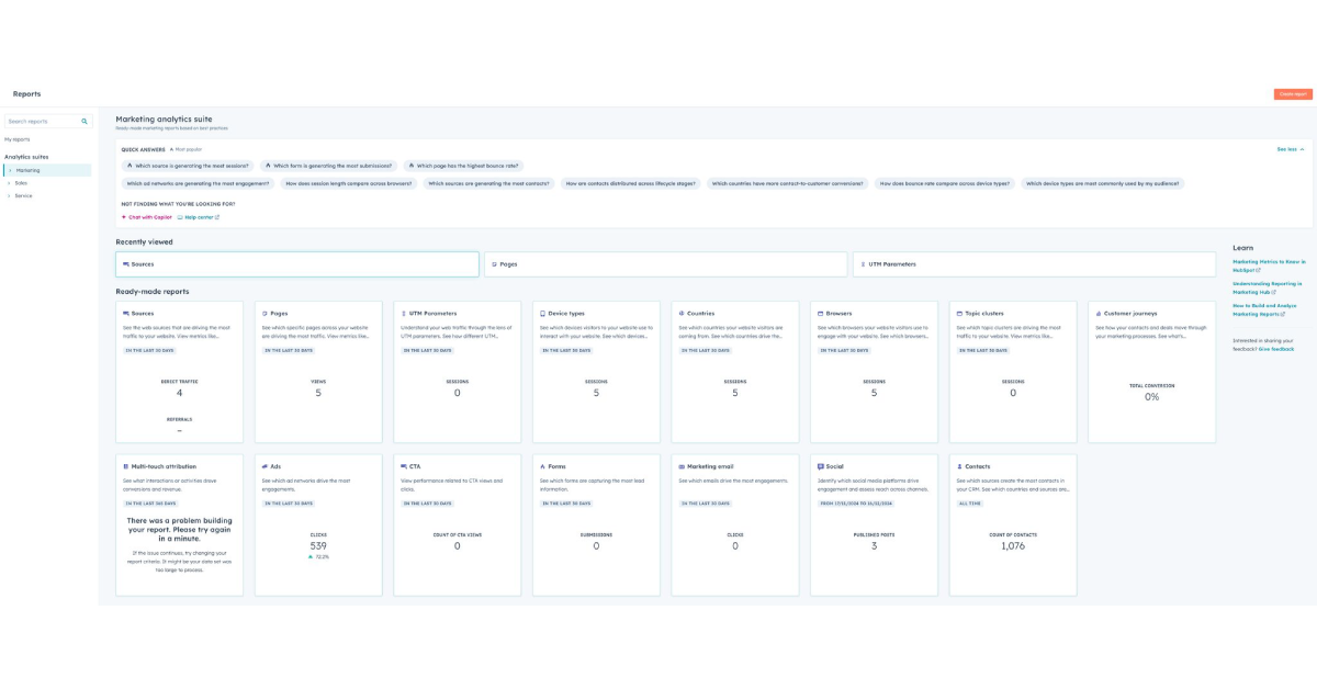 HubSpot Marketing Analytics Suite