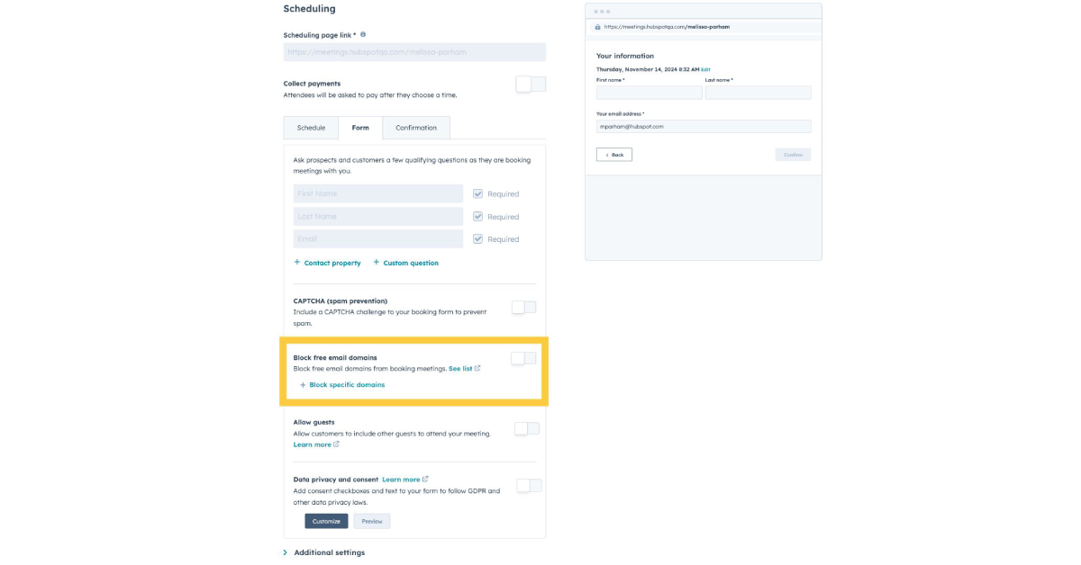 HubSpot Meeting Scheduler Adds Domain Control