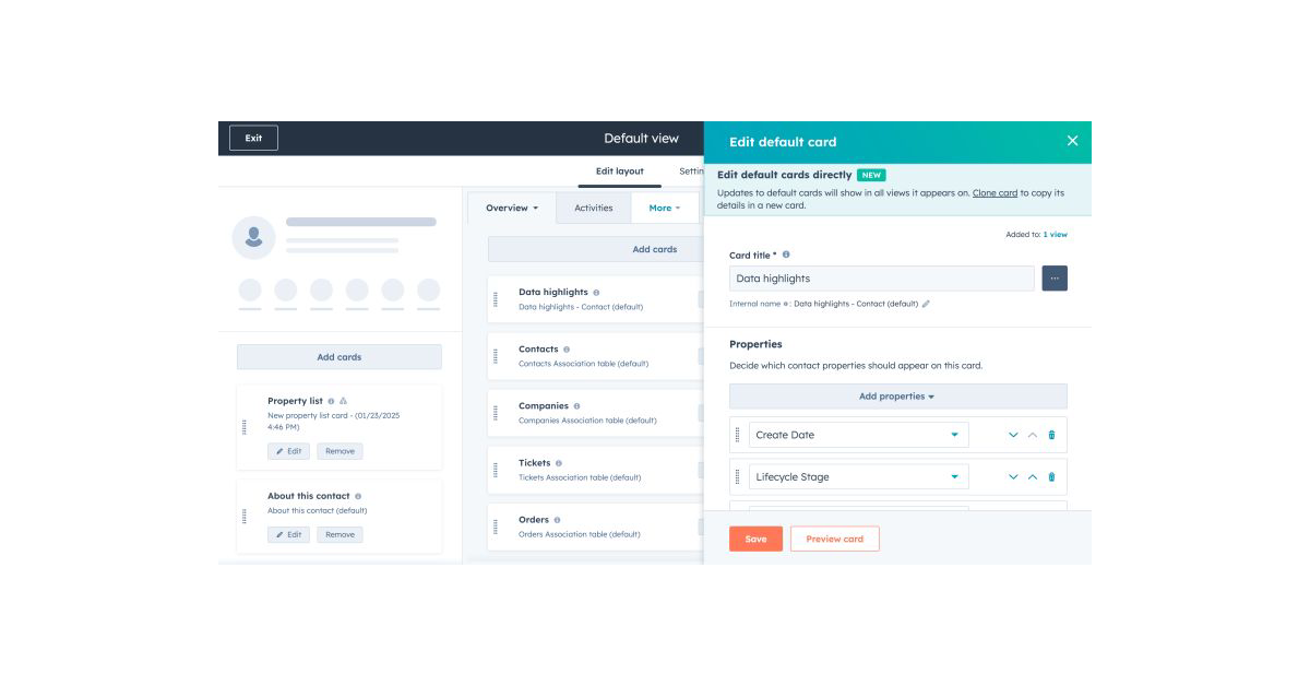 Screenshot of record cards in HubSpot CRM 