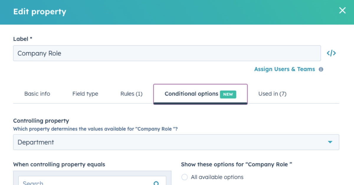 Hubspot Conditional Property Options