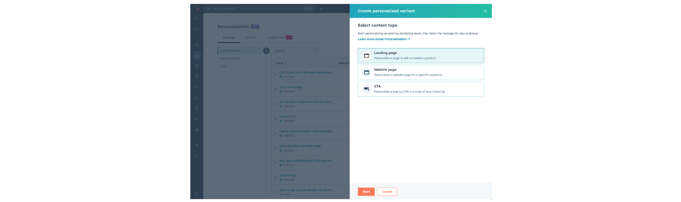 Personalization app - Website pages