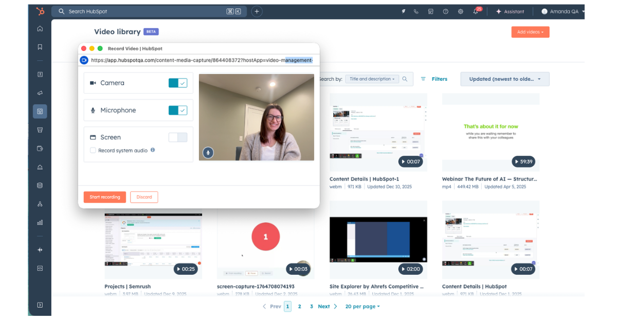 Video capture in HubSpot